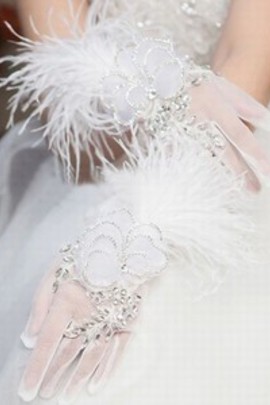 Organza avec Crystal Blanc Gants de mariée de luxe